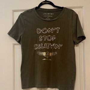 Lucky Brand Olive Graphic Journey 🎸 Tee “Don’t Stop Believin”